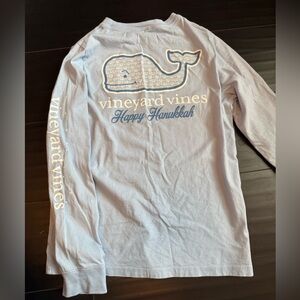Vineyard Vines Light Blue Long Sleeve Shirt happy Hanukkah size small kids 8-10